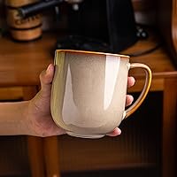 Vista 9 de LERATIO Juego de 6 tazas de café de cerámica de 12 onzas, grandes tazas de porcelana con mango grande para café con leche, capuchino, leche, cacao