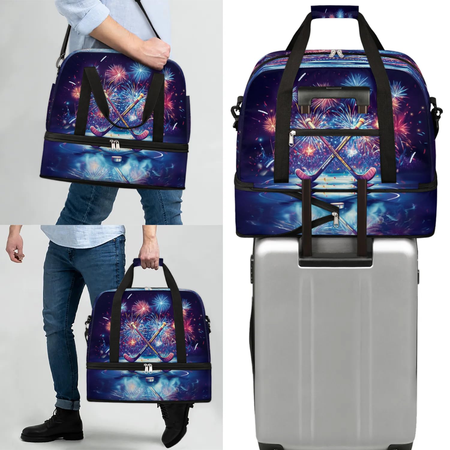Sac de sport de hockey de voyage pour homme et femme, sac de week-end, sac fourre-tout pliable et séparé, 47 l pour sport, gym, yoga, couleur, 47 L, Organiseur de sac
