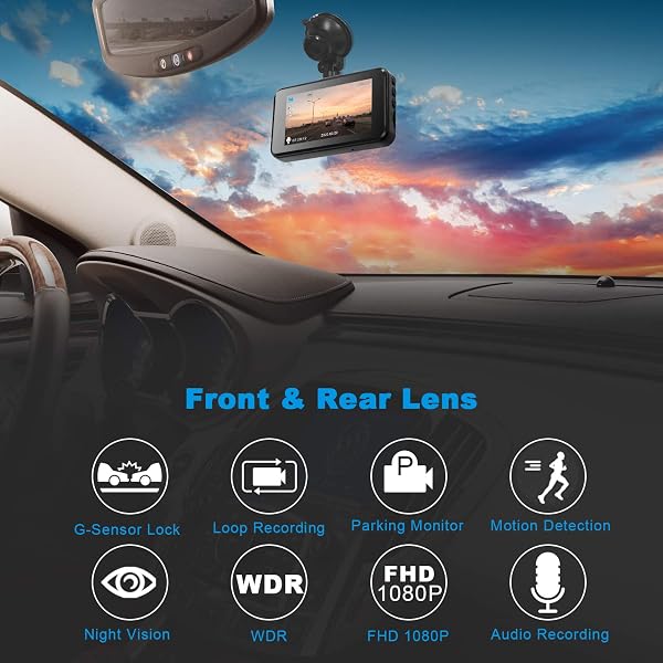 Dash Cam Front and Rear with 32GB SD Card 1080P FHD Dashcam for Car Dual Dashboard Camera with Night Vision,Loop Recording,G-sensor,Park Mode - 2