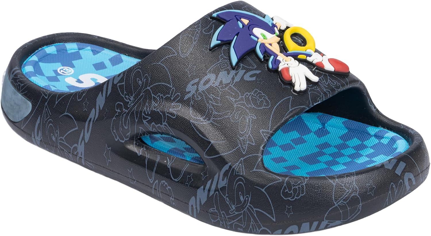 Sonic The Hedgehog Sega and Shadow Youth Boys Slides Sandals Water Resistant Slip-On Pool Beach Summer Footwear