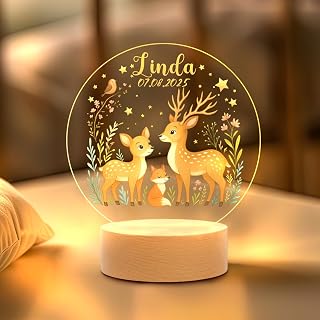 Custom Baby Gift Name Night Light for Baby Girls Boys Nursery Room Decor, Personalized Name Acrylic Night Light for Toddlers Kids, LED Color-Changing Lamp Brown Deer
