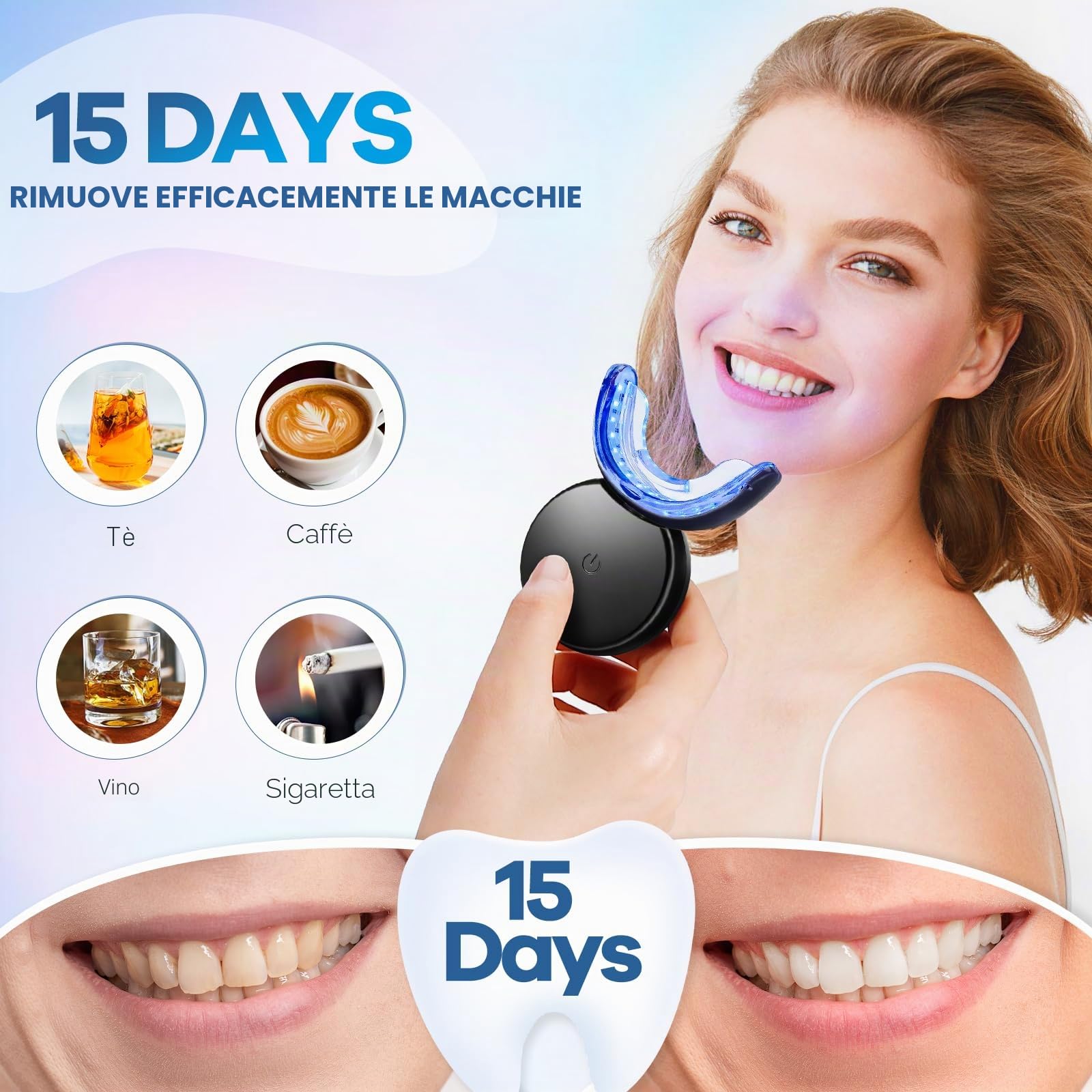 Kit Sbiancante Denti, LED Sbiancante Denti Professionale con 3pcs Gel Sbiancante per Denti, Ricarica Magnetica, Rimuovere Rapidamente Macchie Dei Denti, Kit Per La Cura Dentistica Domestica