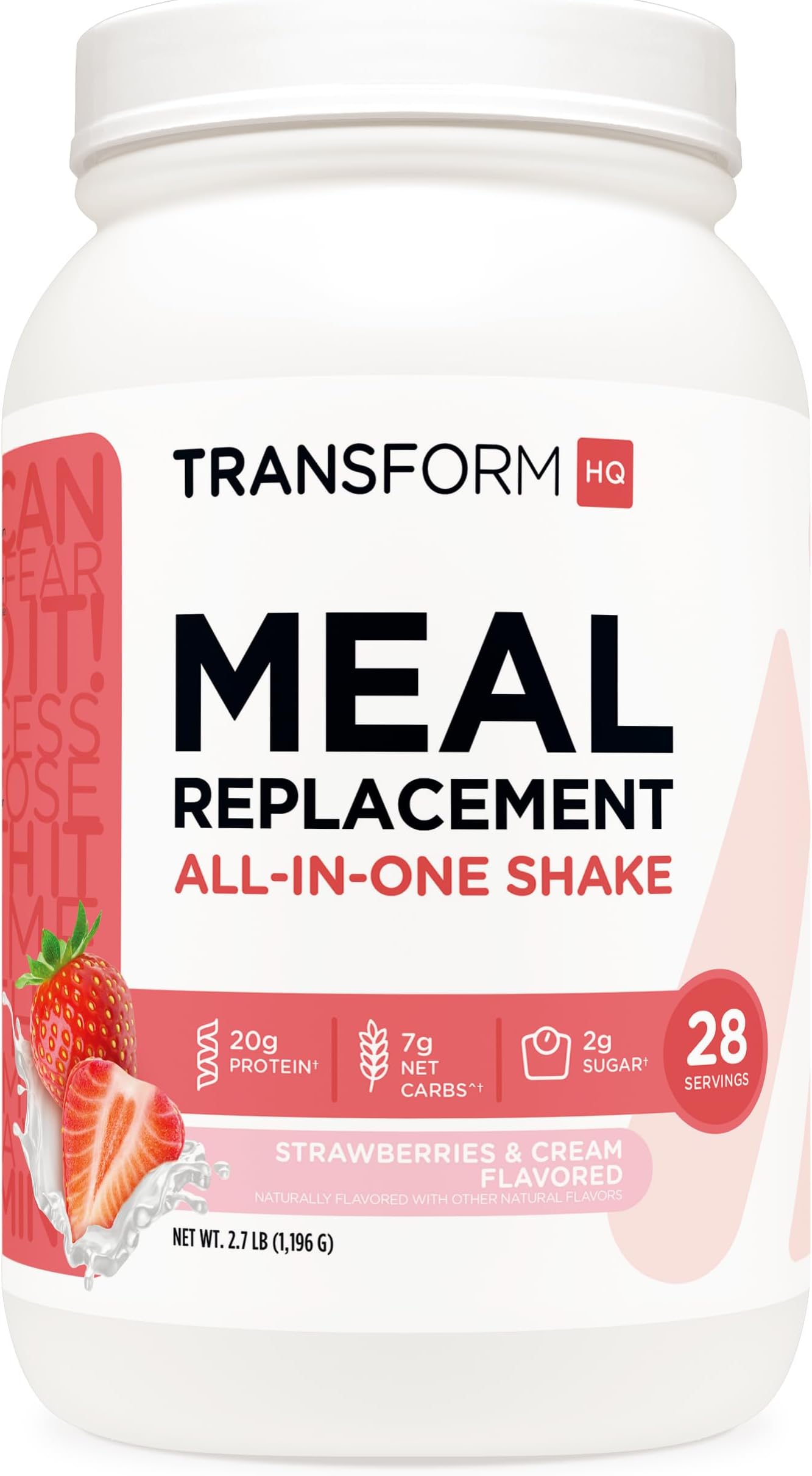TransformHQ Meal Replacement Shake Powder 28 Servings (Strawberry & Cream) - Gluten Free, Non-GMO