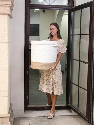 Miniatura 83 de Cesta de almacenamiento extra grande de 16 x 16 x 18 pulgadas con tapa, cestas de almacenamiento de cuerda de algodón, canasta de lavandería, Gris