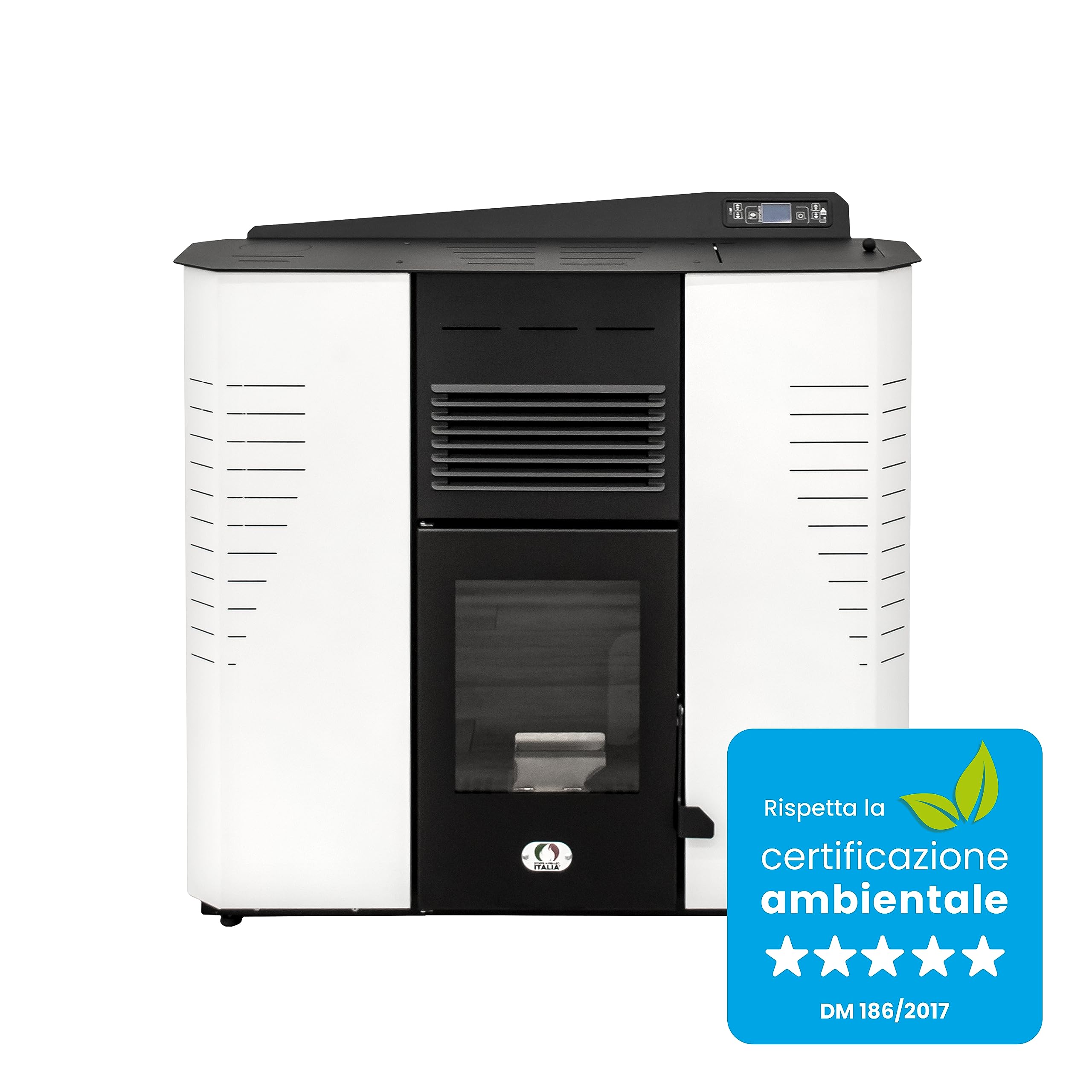 STUFE A PELLET ITALIA Marmolada 13 KW 5 estrellas – Estufa de aire ventilada eficiencia 89% calentador de 130 m² Autonomía 20 H programable 5 velocidades y potencias, diseño compacto, garantía de 24