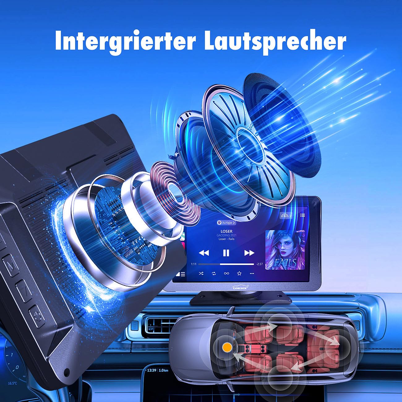 Lescars Einparkhilfe: Kabelloses Solar-Funk-Rückfahrkamera-Set, CarPlay-/Android-Auto-komp. (Abstandssensor & Rückfahrkamera, Carplay kompatible, Navi)