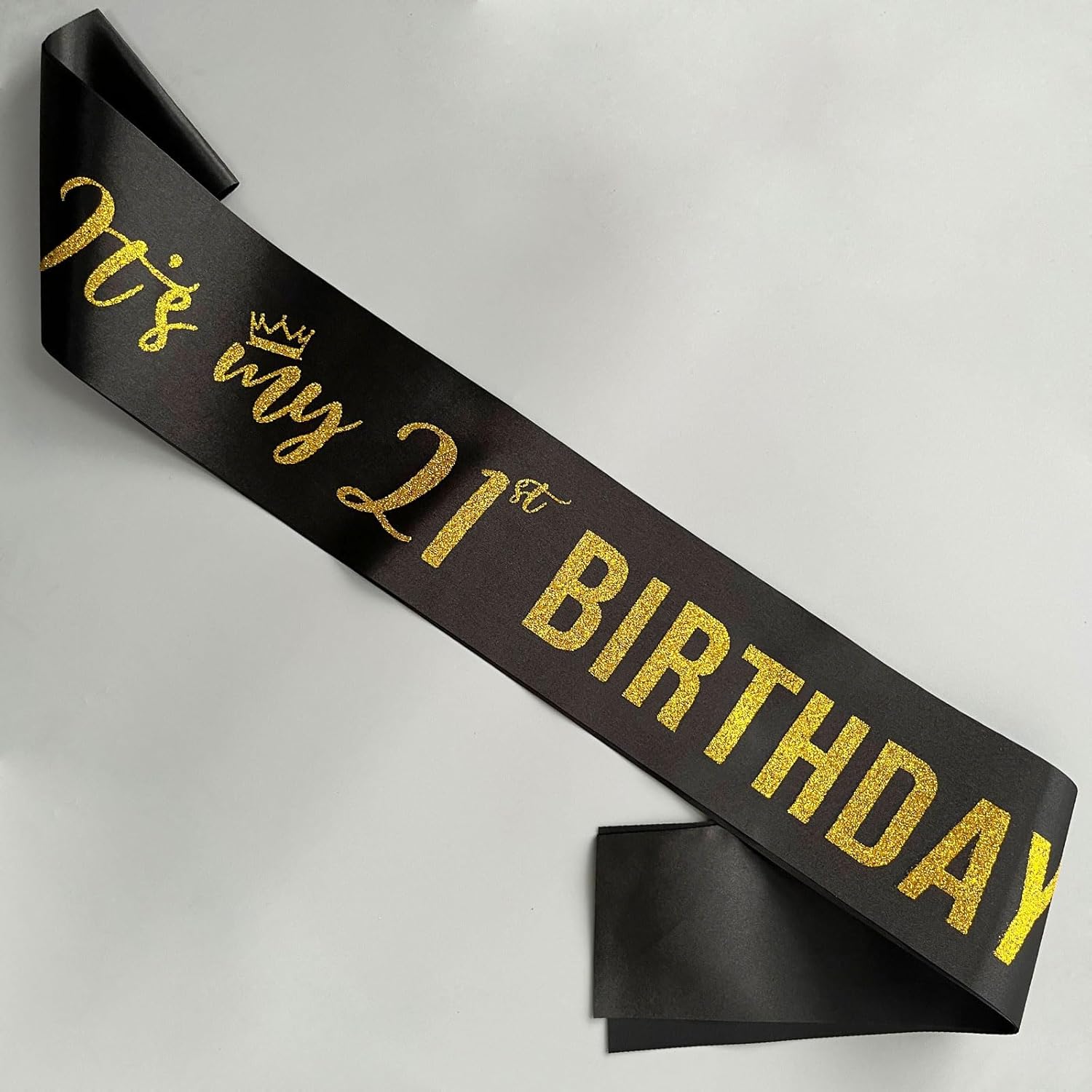 It’s My 21st Birthday Sash,21st Birthday Sash,Glitter Letter 21st Birthday Sash for Girls,Happy 21st Birthday Party Decorations,Black and Gold