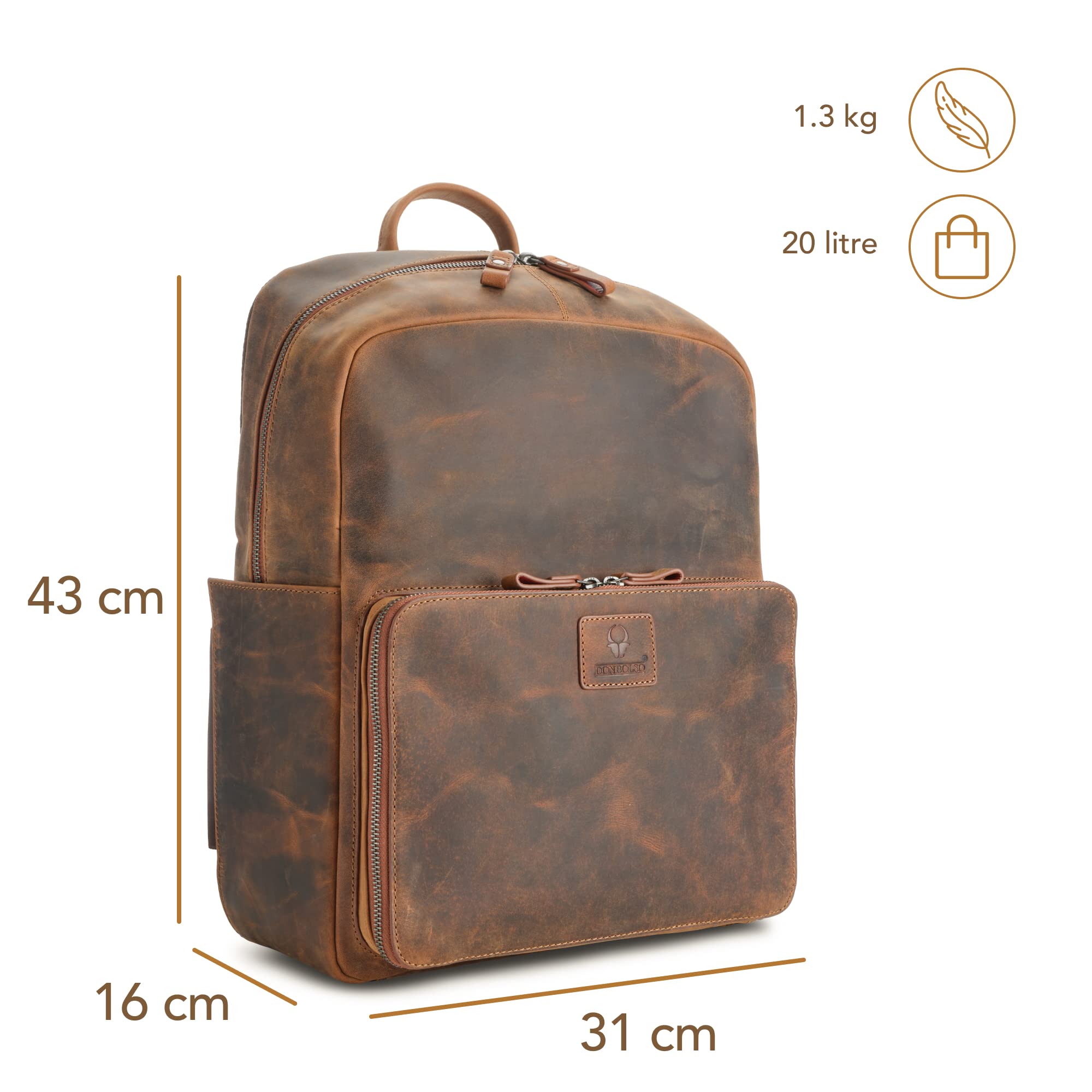 DONBOLSO Zaino Tokio | Zaino in Pelle per Uomo e Donna con Scomparto per Laptop | Zaino in Pelle per Viaggi, Ufficio e Università