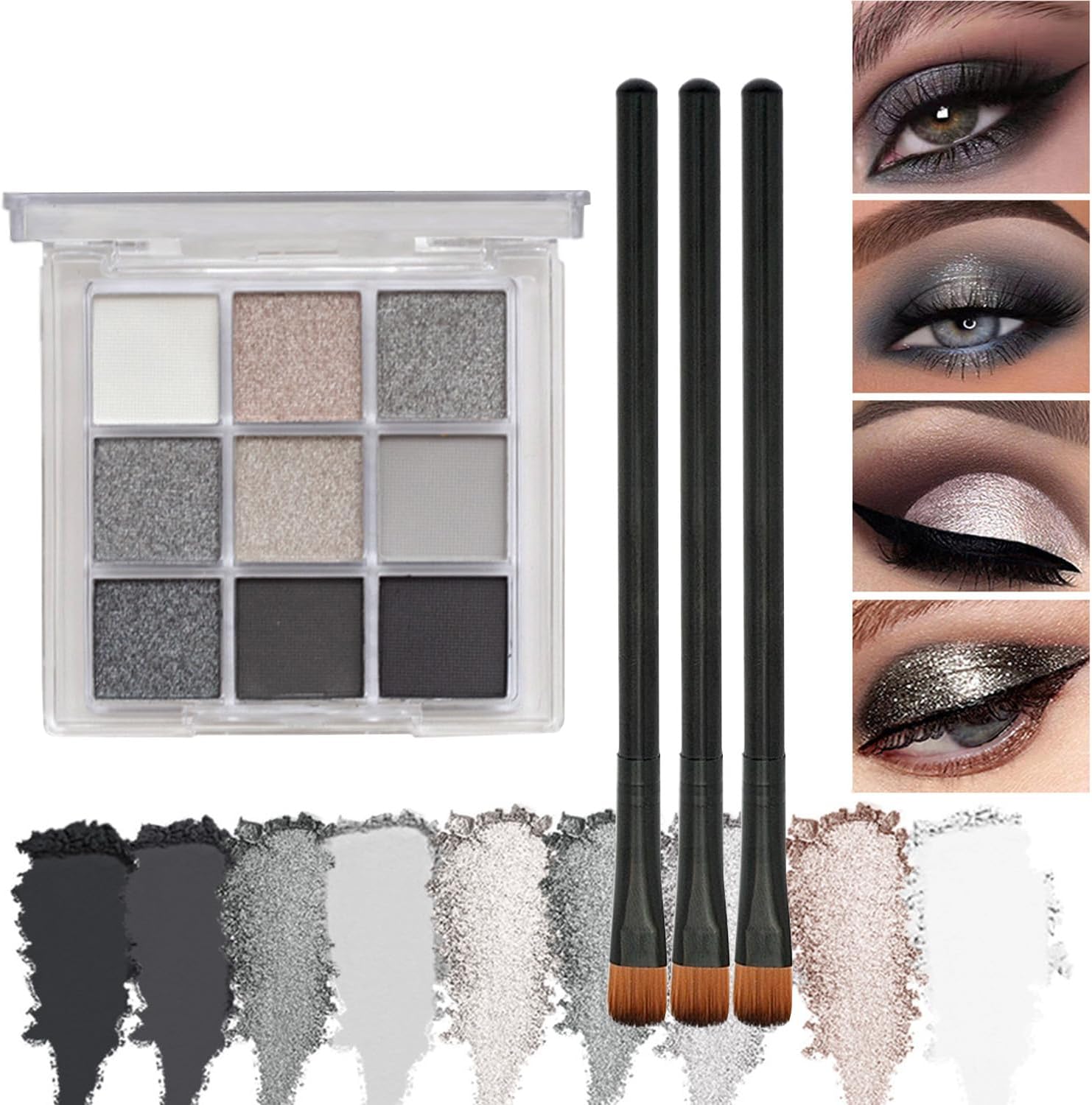 : black silver gray smokey eyeshadow palette,black... Smokey Eyeshadow Palette, Black Silver Grey, 9 Colors Matte & Shimmer ...