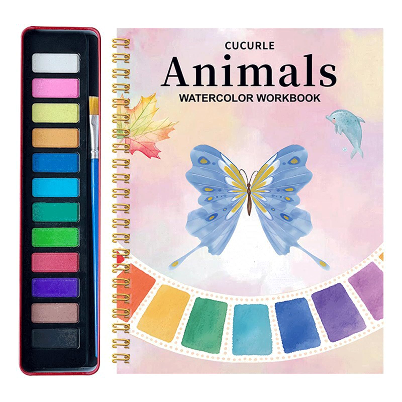 LEMONSTONE Książka do akwareli, Watercolor Workbook z 12 motywami, kolorowanka akwarelowa, zestaw z akwarelami i pędzlem, przyjazna dla początkujących kolorowanka, rzemiosło artystyczne do kreatywnej