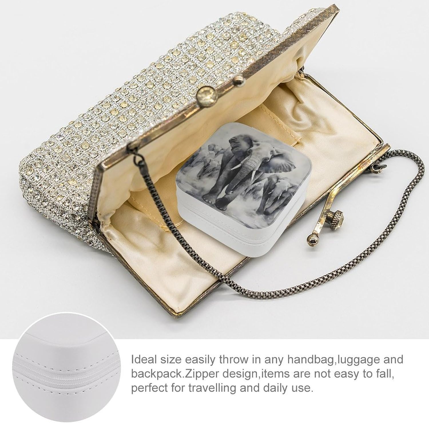 Wild Elephant Family Small Jewelry Box Travel Jewelry Case Mini Necklace Ring Storage Organizer for Women Gifts