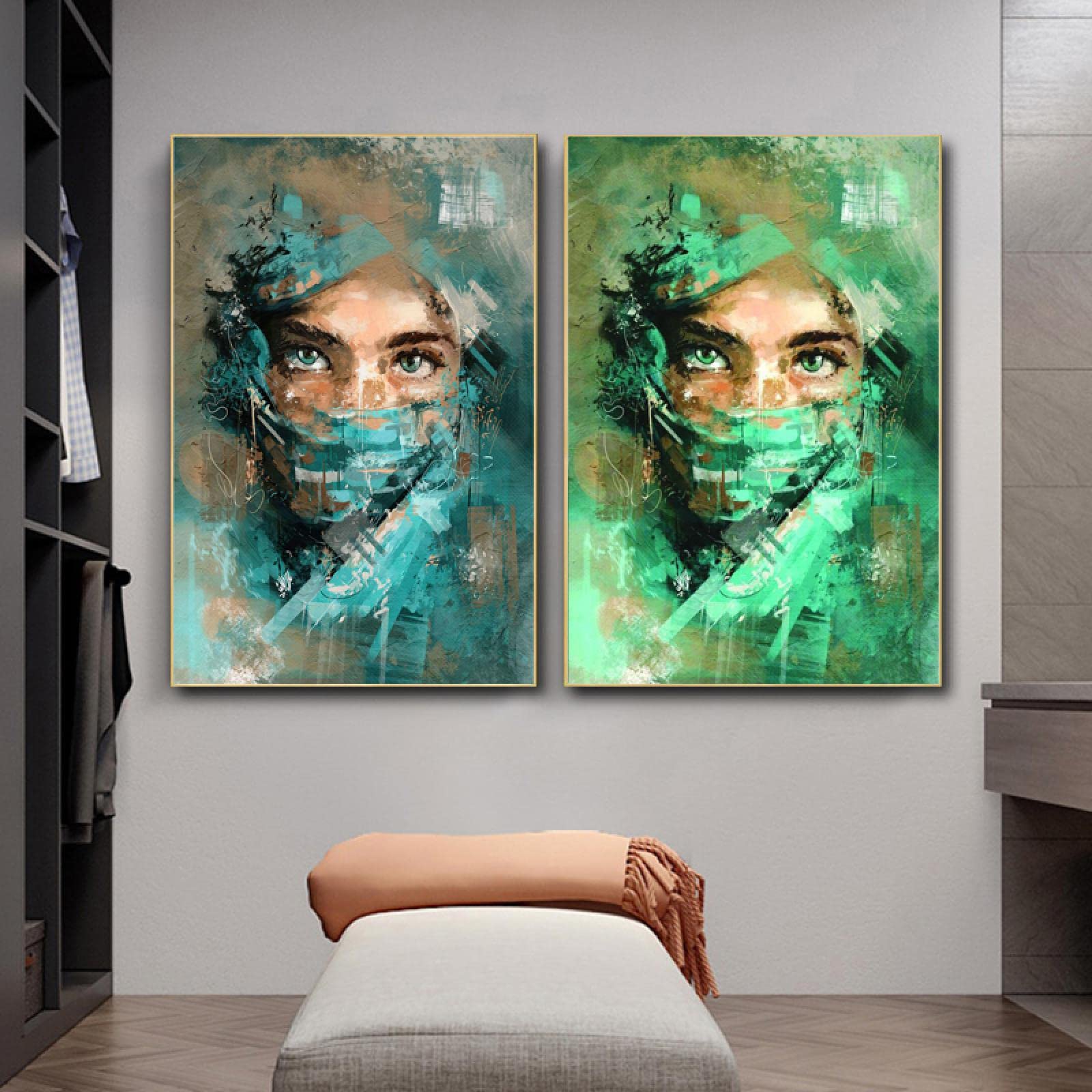 Amazon｜緑のマスクされた壁の芸術の女の子のポスターのキャンバスの