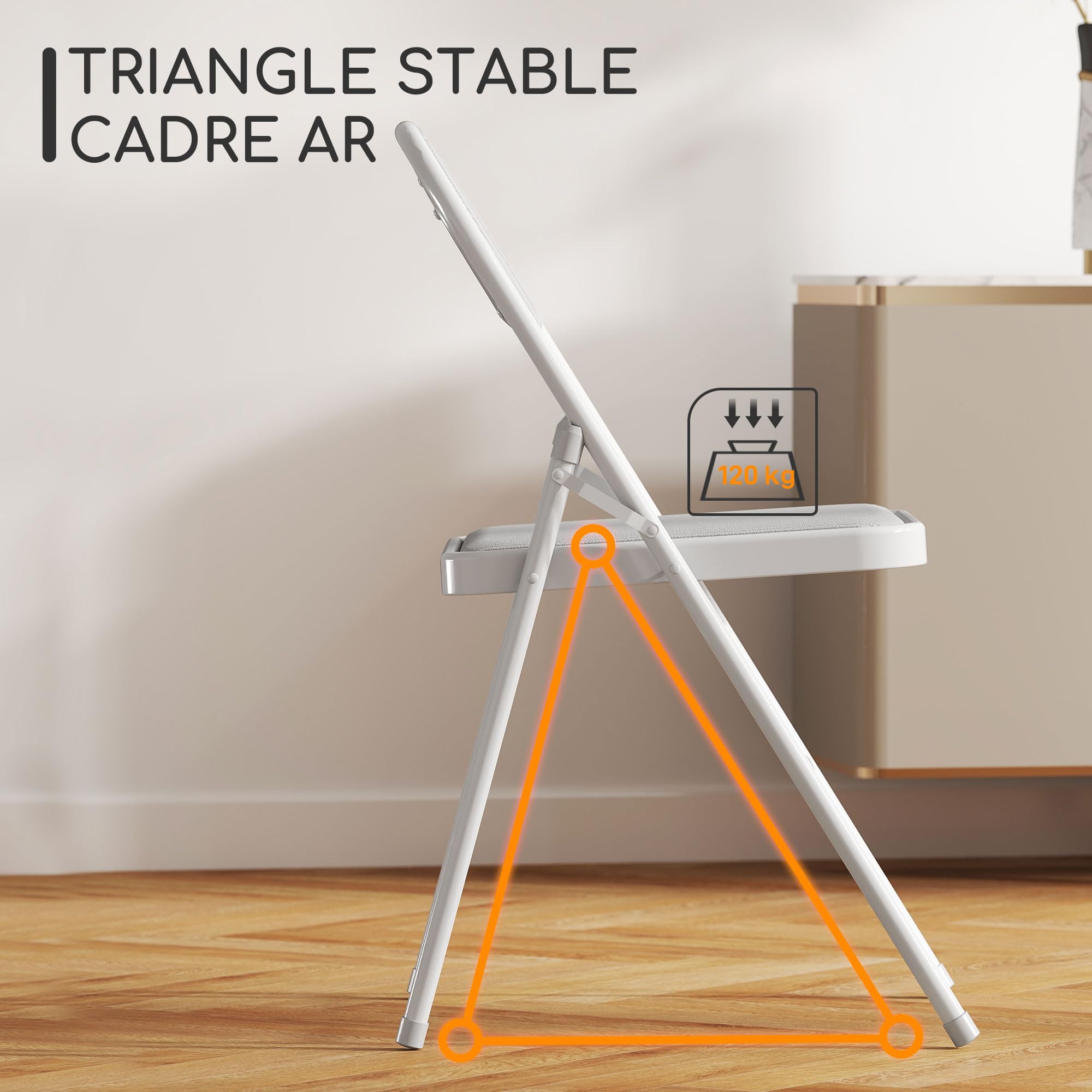 HOMCOM Lot de 4 chaises Pliantes chaises de Salle à Manger Portables Chaise Pliable d'intérieur avec siège rembourré en Velours côtelé et Cadre en Acier dim. 45l x 46P x 78H cm Blanc