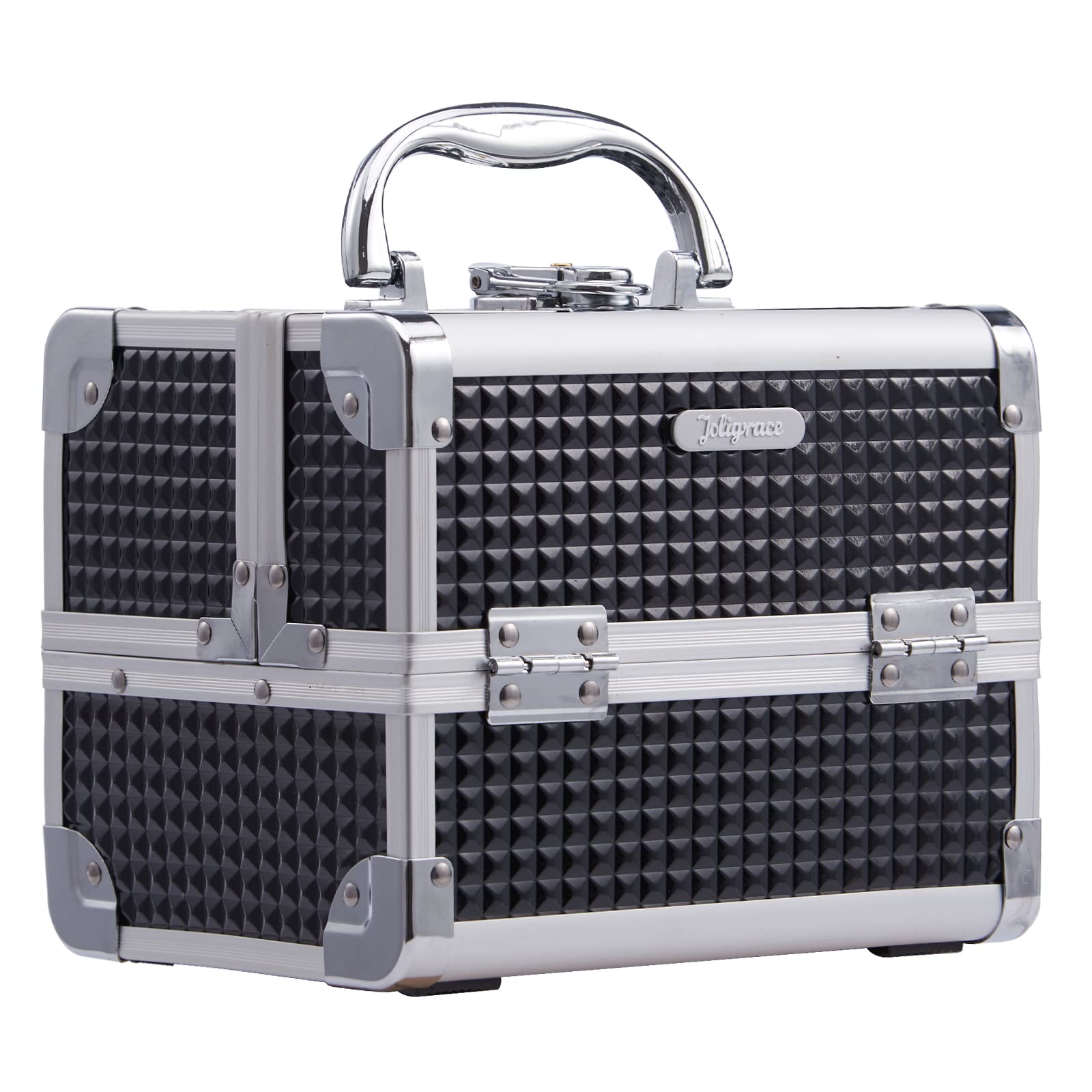 Makeup Box with Mirror Vanity Case Cosmetic Organiser Box Travel Storage Beauty Case Lockable with Keys for Women, Kids (Black)