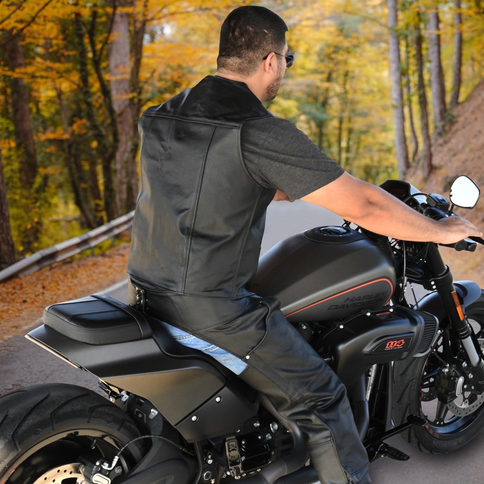 Touch&Torn Gilet de moto en cuir pour homme avec plusieurs poches et lacets réglables