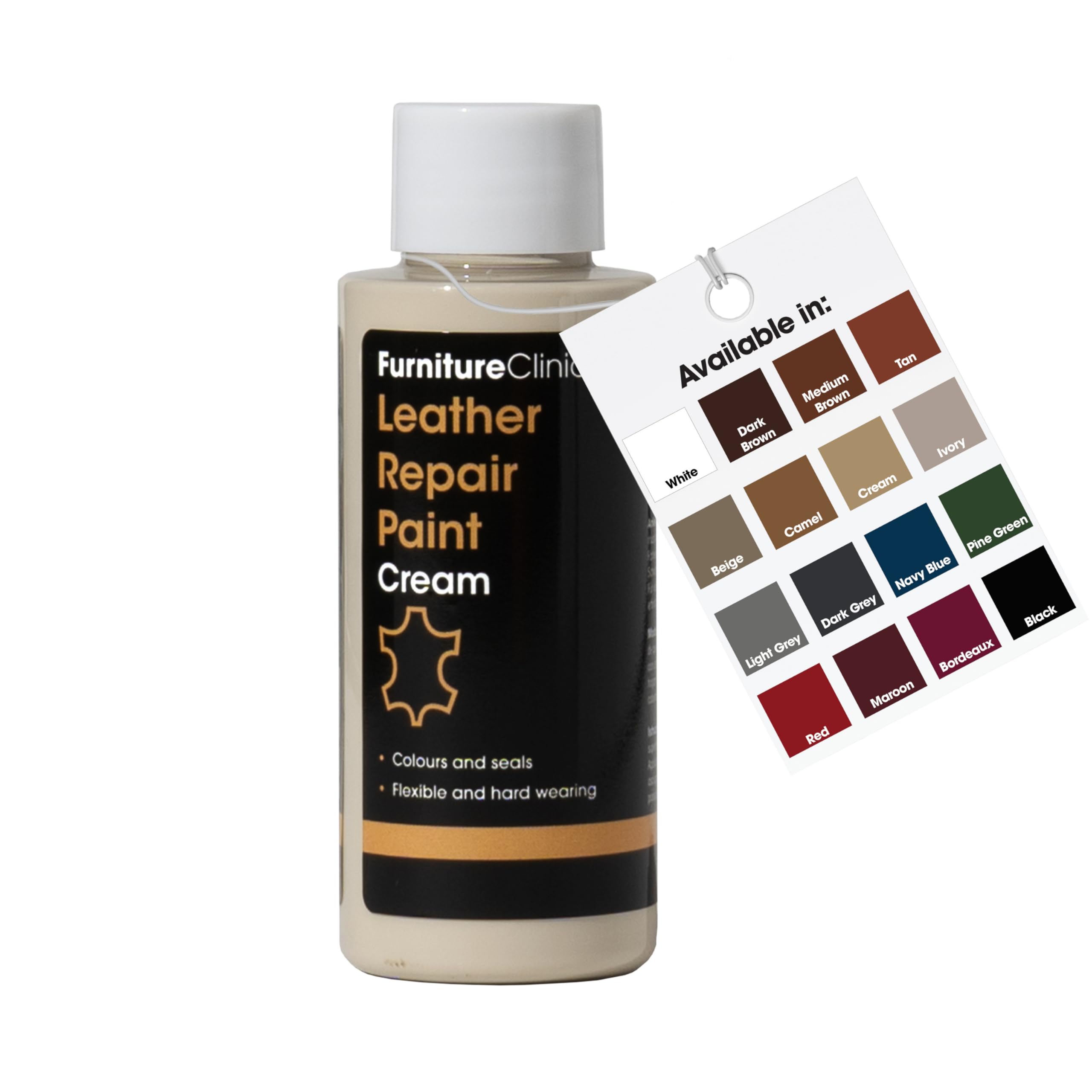 Furniture Clinic Leather Repair Paint & Dye | Self Seal Colourant for Quick and Easy Leather Repair | Suitable for Sofas, Car Seat, Shoes, Handbag, and More - Cream 50ml