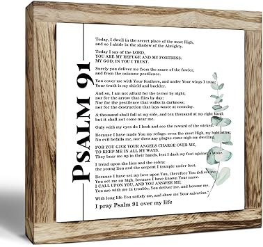 SUSZDOU Christian Wood Sign, Psalm 91, 7.8x7.8x0.67in, Pine, Religious Decorative Sign