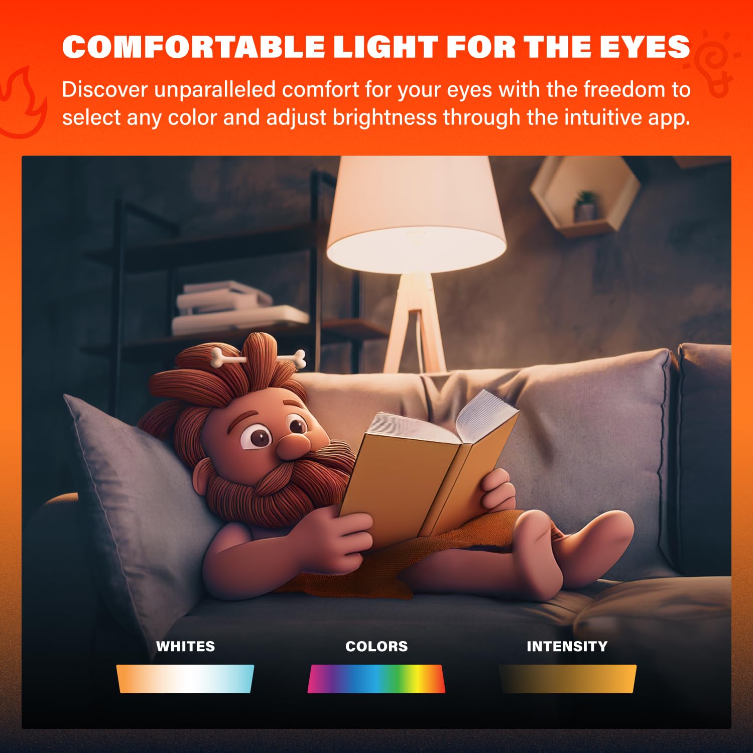 Caveman Matter & WiFi A19 Smart LED Light Bulb, RGBW Color Changing, Tunable Warm & Cool White 800LM (60W Equivalent) – Alexa, Google Home, Apple Home Bulb (2pk)