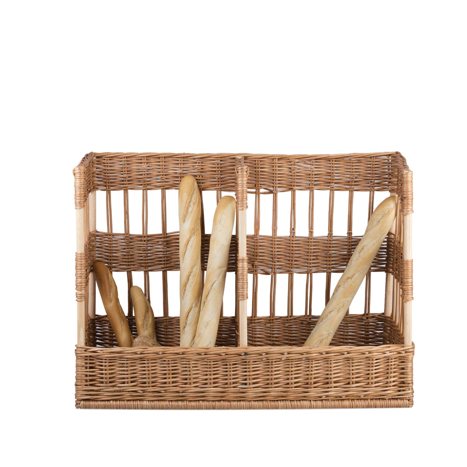 e-wicker24 Présentoir à pain debout,Corbeille baguette en osier, panier en osier rectangulaire (88x45 H14/60)