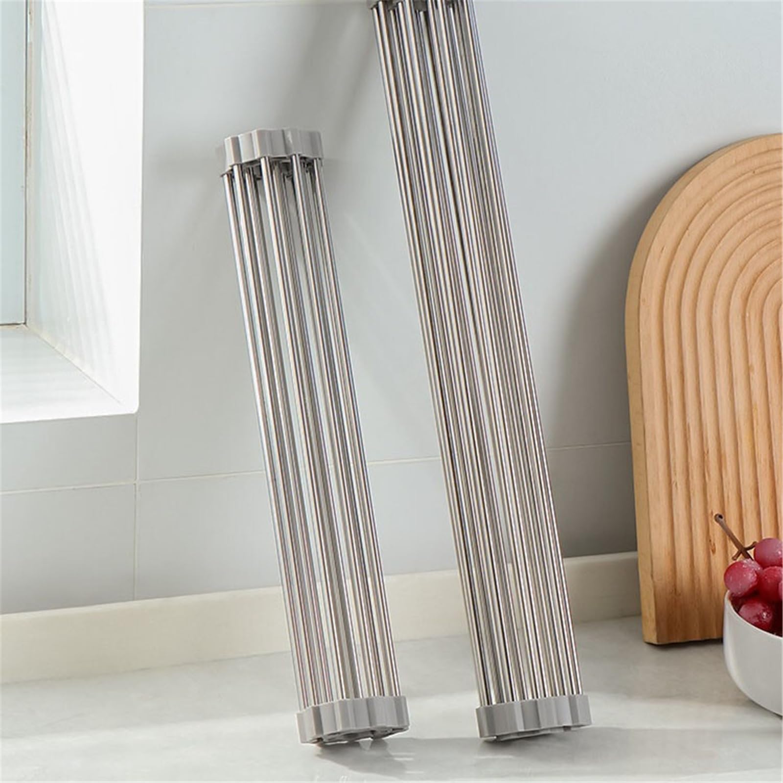 Escurridor de platos de acero inoxidable para fregadero de cocina, escurridor de platos enrollable que ahorra espacio, uso en interiores y fácil de limpiar