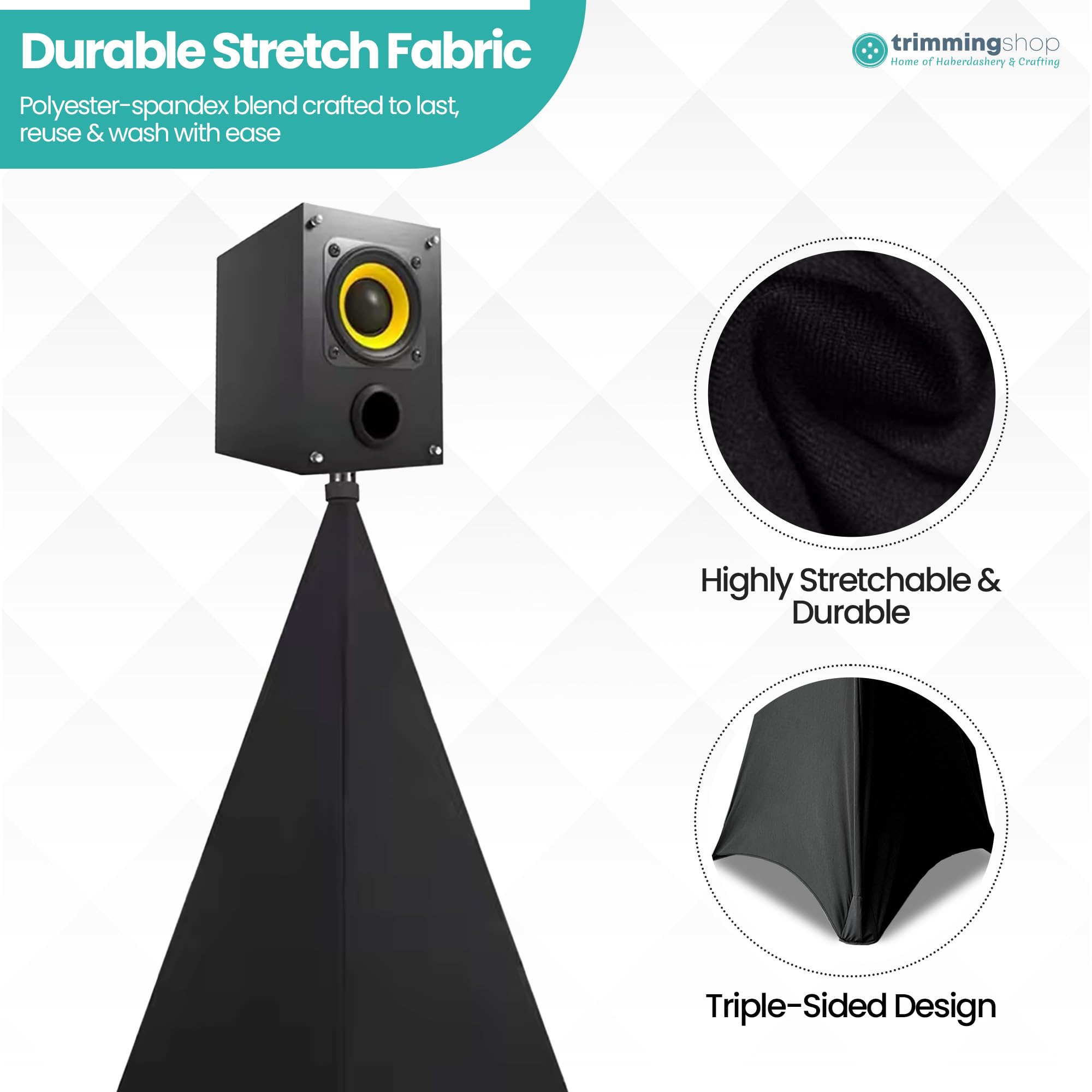 Triplo Laterale Elasticizzato Treppiedi Altoparlante Stand Cover Dj Scrim Nero 1pc
