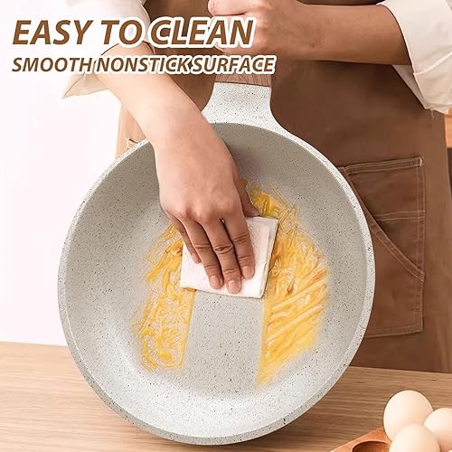 Miniatura 5 de Sartén antiadherente de cerámica, sartén antiadherente de aluminio con mango suave al tacto, sartén de 8 pulgadas (8 pulgadas, blanco crema)