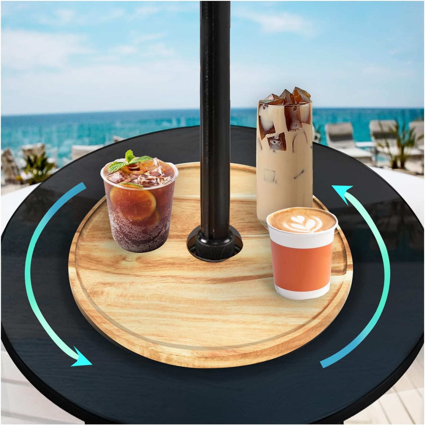 Umbrella Table Tray Lazy Susan for Umbrella Table Outdoor Lazy Susan with Umbrella Hole 360 Degree Rotation13in Wood