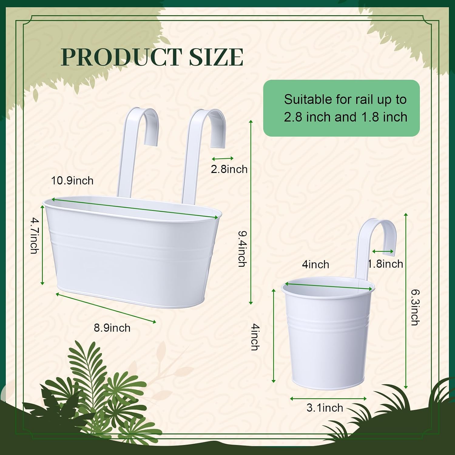 16 Pcs Hanging Flower Pots Planters for Outdoor Metal Iron Wall Flower Planter Baskets for Railing Fence Balcony Garden Yard Home Indoor Decoration with Detachable Hooks(White)