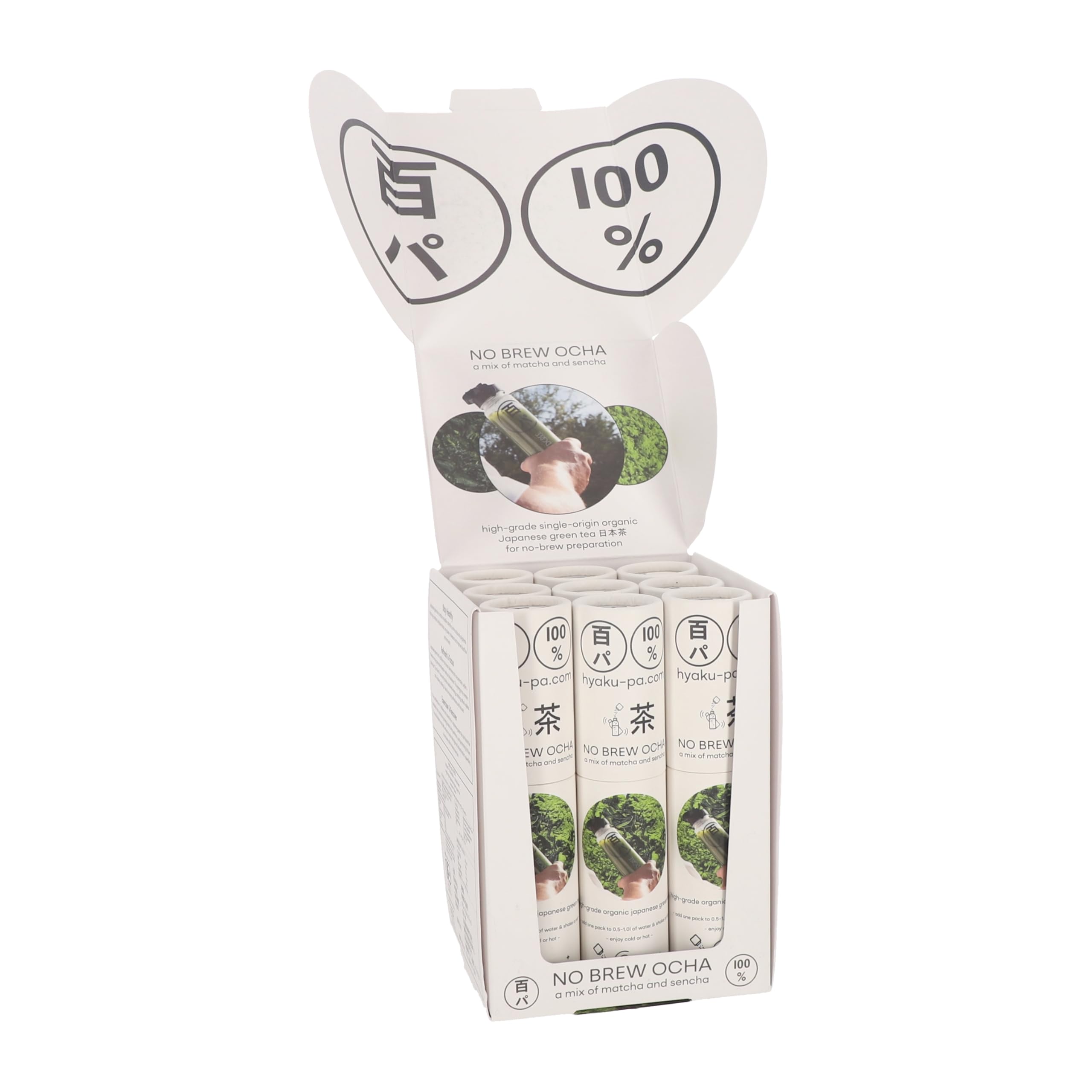 HYAKU-PA No Brew Ocha, Bio Grüner Tee zum Schütteln, japanischer Matcha und Sencha, 27 Packs (67,5 g)
