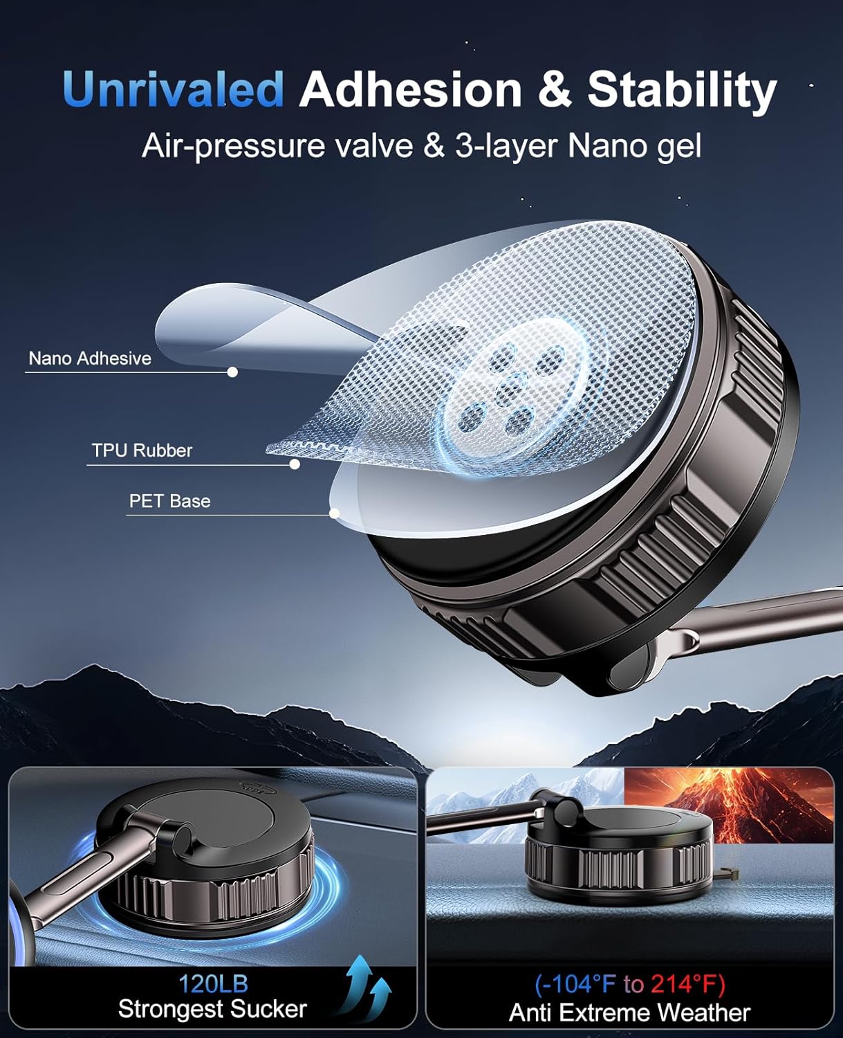 iPhone Magsafe Car Mount Charger [15W Fast Wireless Charging, 120+ LB Strongest Suction & 2800gf Strongest Magnetic] 360° Adjustable Car Phone Holders for your car, for iPhone 17 16 15 14 13 12 series - Image 6