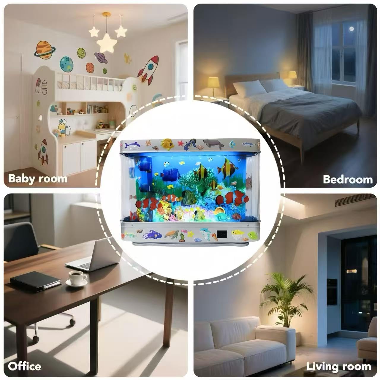 Fake Fish Tank Lamp - Moving Aquarium Night Light with Virtual Ocean Effect, 80s Retro Design for Adult Relaxation, Artificial Aquarium Decorative Lamp for Kids' Room and Cat Owners(US Plug)