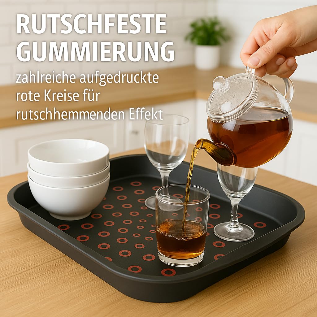 Serviertablett Antirutsch Oben und unten - Rechteckig - Grip Gummi Oberfläche - rutschfestes Kunststoff Servierplatte Gastronomie, Restaurant, Pub Bar für Getränke - 12 Stück