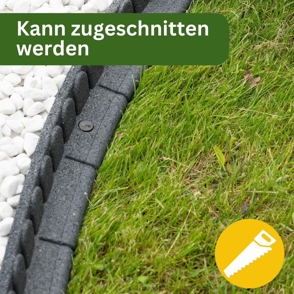 Rasenkante 120 x 7 x 8 cm | Flexible Beetein fassung | Beetumrandung Garten | Mähkante Raseneinfassung | Steinmotiv | grau