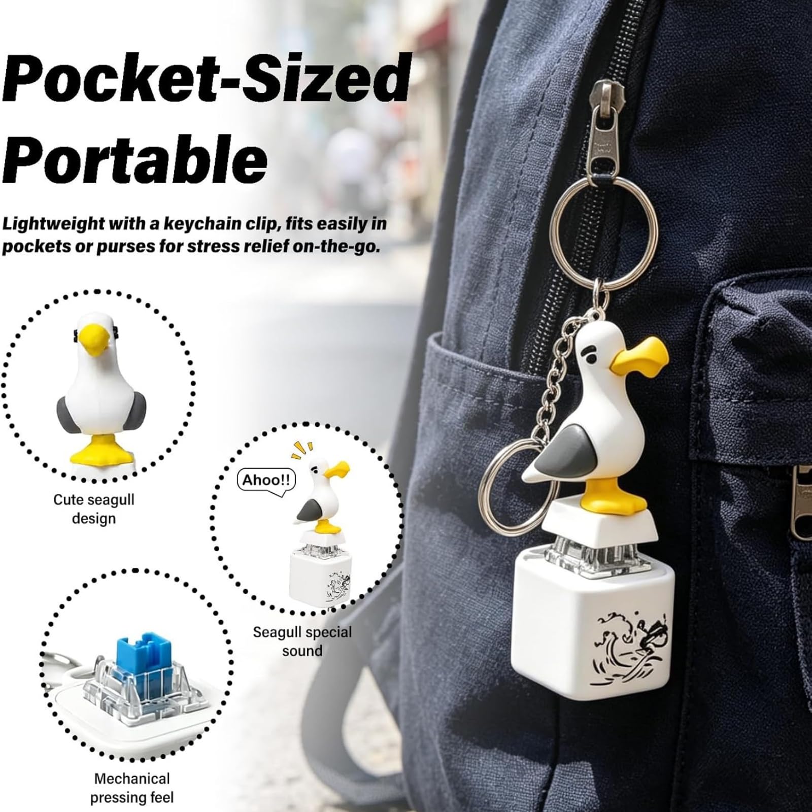 Llavero con botón de Sonido Seagull Mine (Gaviota ¡Mío!), Fidget Clicker Recargable con Sonido Real y luz LED, Llavero sensorial portátil, Divertido Juguete Interactivo antiestrés (#A4Pcs)