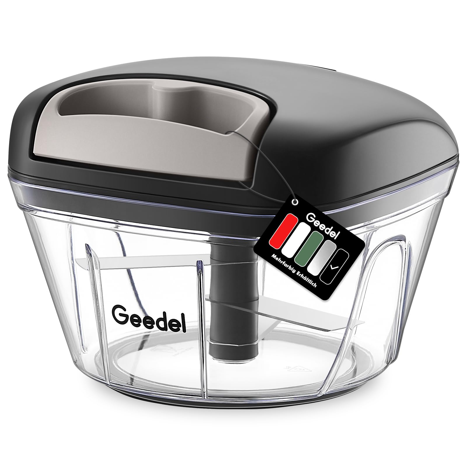 Geedel Zwiebelschneider, 500ML Zwiebel Zerkleinerer mit Seilzug, Gemüseschneider Zerkleinerer Manuell mit Edelstahlklingen, Multizerkleinerer Zwiebelhacker für Gemüse, Zwiebeln, Nüsse, Knoblauch