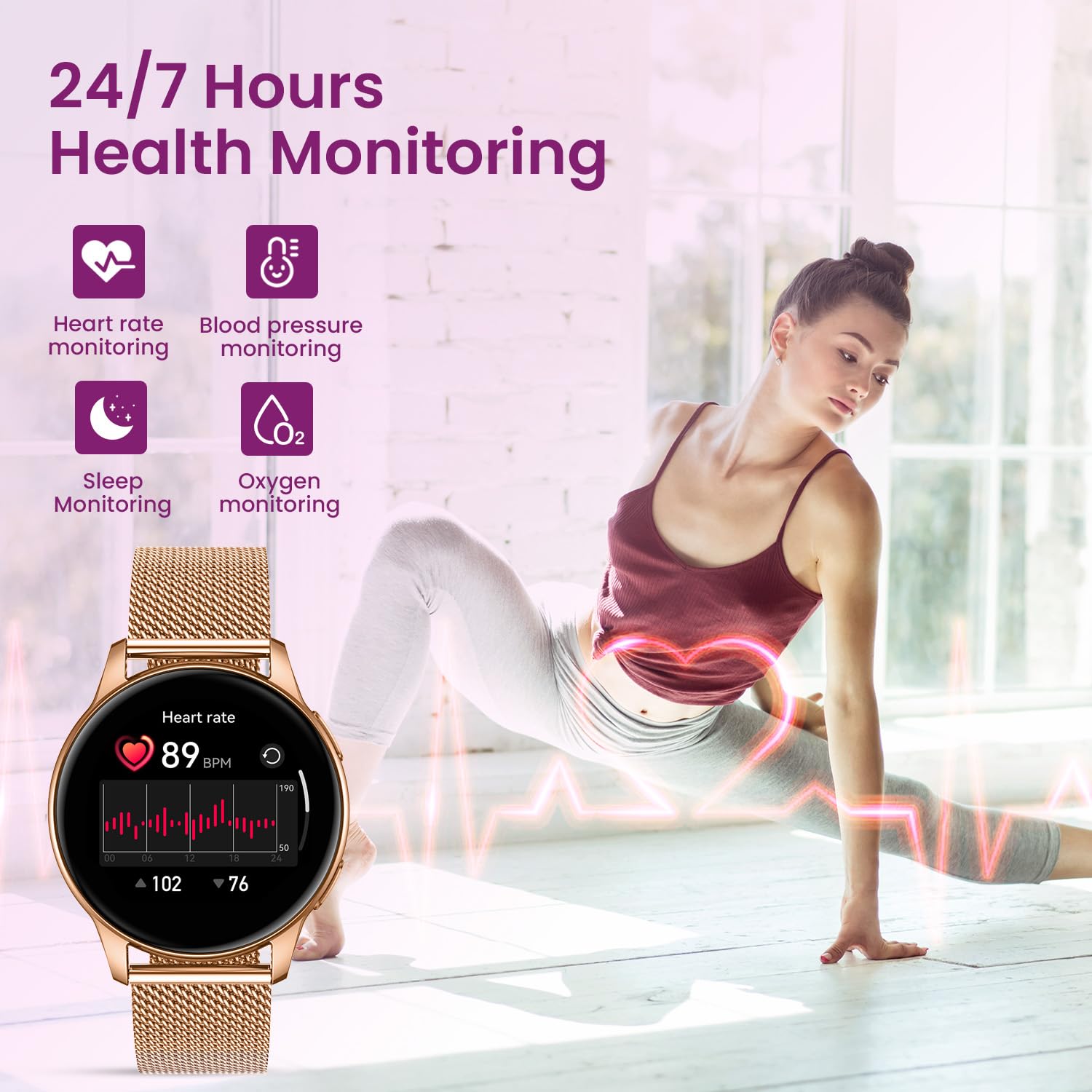 Orologio Smartwatch Donna Smart Watch: 1.32" Orologi Digitale con Effettua Risposta Chiamate Modalità Sportive Pressione Sanguigna Sonno Contapassi Impermeabile IP68 Fitness Tracker per iOS Android
