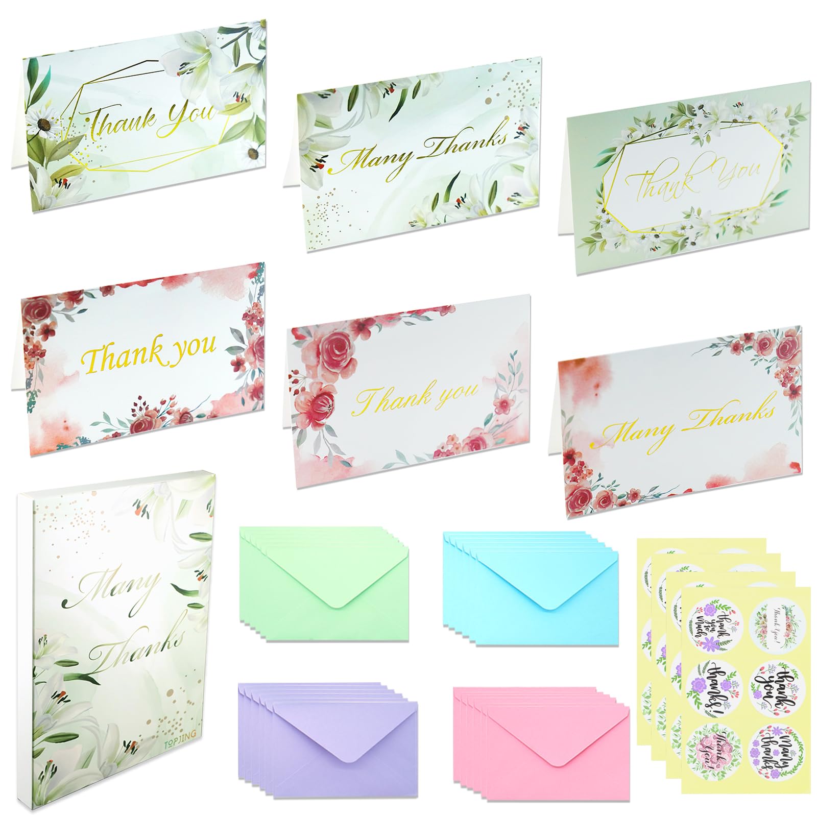 24 Gold Foil Thank You Cards With Envelopes - 4x6 Inch Blank Note Cards For Weddings & Events