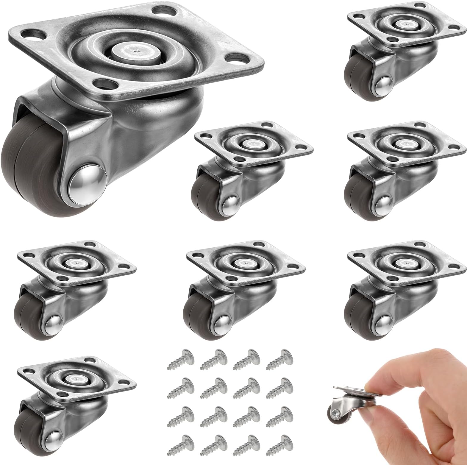8Pcs 1/2inch Small Caster Wheels, 360 Degree Swivel Casters Set, Caster Wheels with Base Ball Bearing for Small Furniture, Kitchen Appliances, Mop Bucket, No Noise