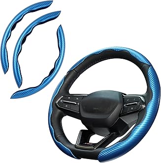 3 Piece Carbon Fiber Steering Wheel Cover, Car Steering Wheel Cover for Men/Women, Anti-Slip, Comfortable Grip, Durable, Universal for 99% Car Interior Accessories (Blue)