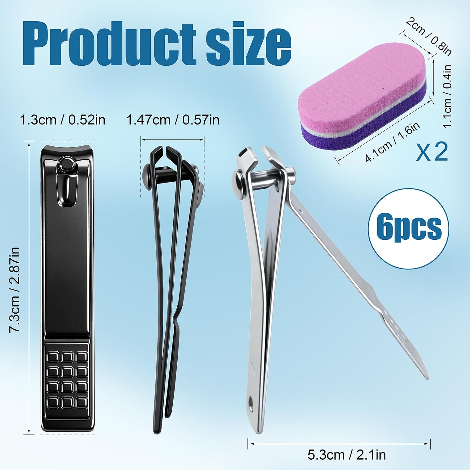 6 Pack Nail Clippers,Stainless Steel Nail Clippers Set,Sturdy Fingernail and Toenail Clippers,Portable Travel Nail Cutter,Nail Clipper Cutter for Women Men(Silver) image 2