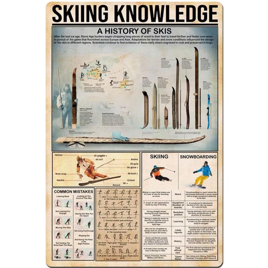 rayprint Retro Metal Tin Sign Skiing Knowledge 1 Poster Sign For Wall Poster Home Bar Shop Coffee Vintage Sign Gift 12x16 In