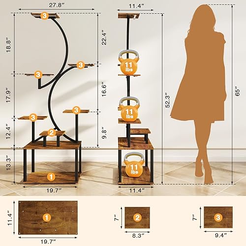 Miniatura 5 de Soporte para plantas de interior con luz de crecimiento, soporte de plantas de interior de 8 niveles de 62 pulgadas para plantas múltiples, soporte