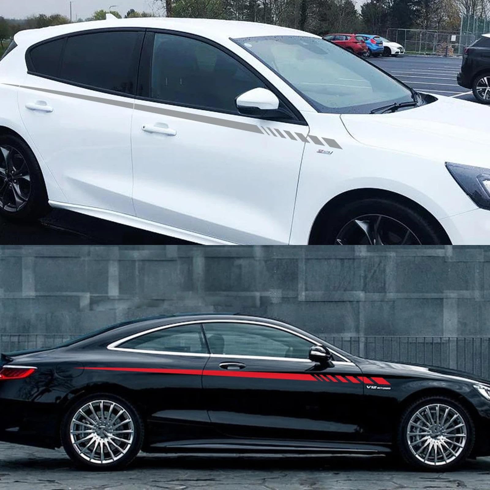 2szt Samochód Długi Pasek Talia Naklejki Auto Obie Strony Nadwozia Winylowe DIY Naklejki Wyścigowe Sportowe Stylizacje Akcesoria Tuningowe