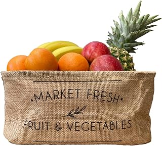 Jute Fruit & Vegetable Storage Baskets - 1 x Large Rectangular Woven Basket - Fruit Basket Fruit Bowl Veg Rack - Kitchen, Utility & Garden Shed Storage