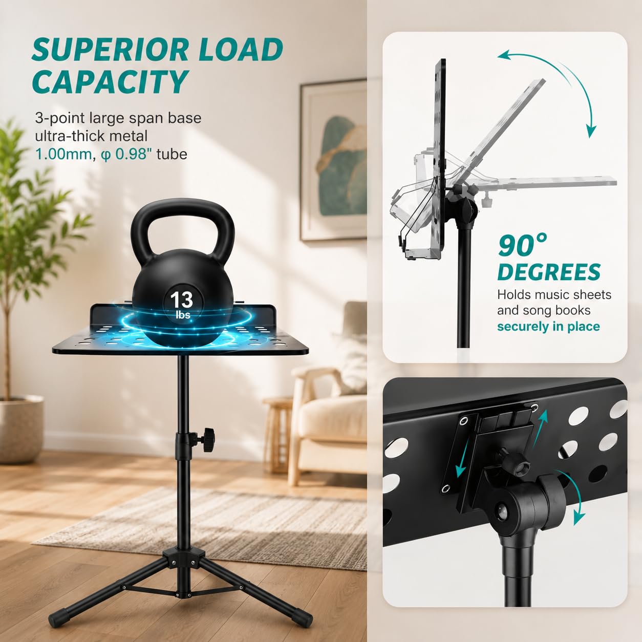 TECHBLAZE 3-Fold Notation Stand for Singers - Portable Tripod Music Stand for Sheet Music & Books | Heavy Duty Adjustable Height Music Sheet Holder for Lyrics, Singing Scripts & Orchestral 3
