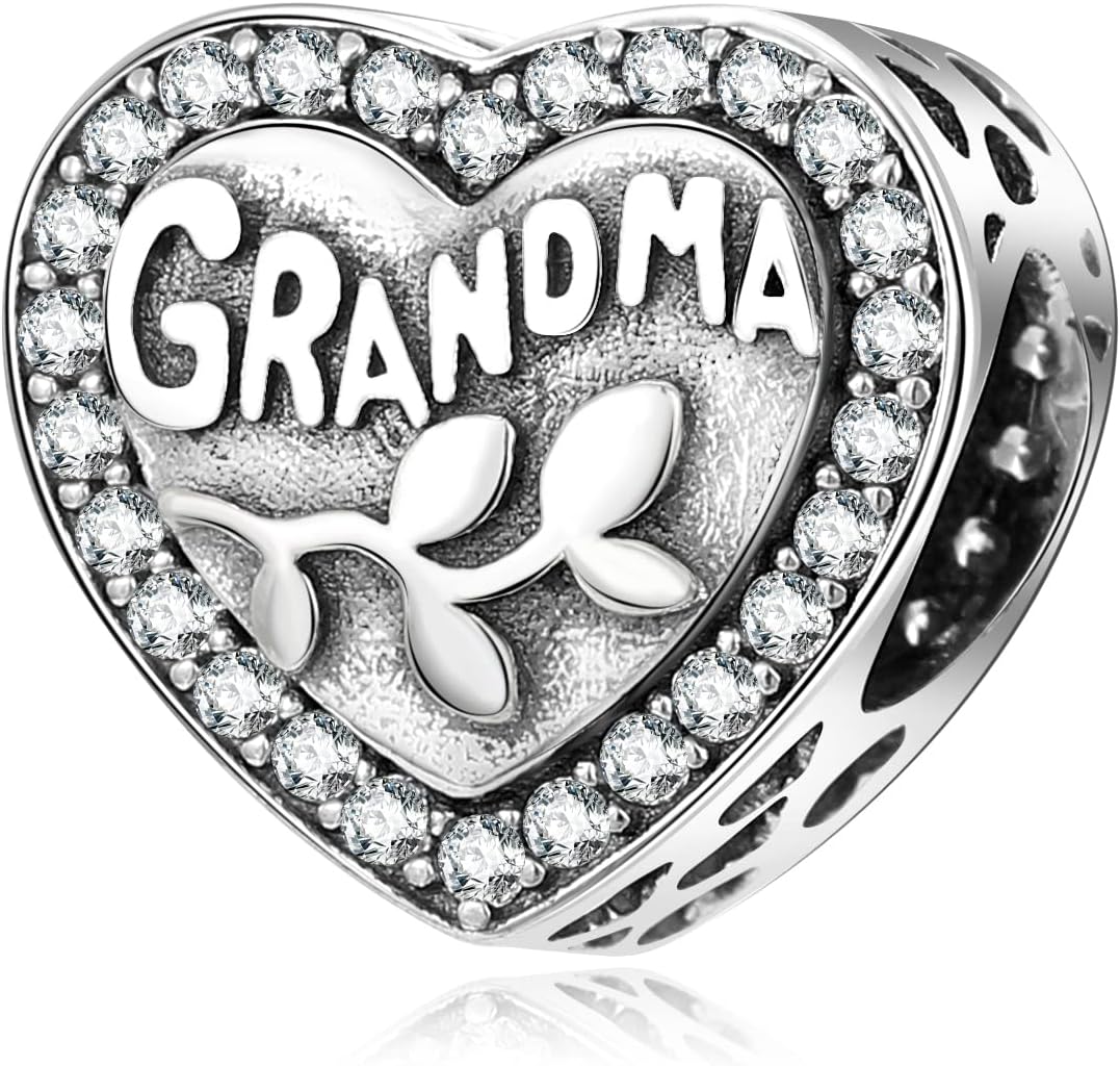 Great Grandma Charm with Clear CZ 925 Sterling Silver Love Heart Grandmother Bead For European Charms Bracelets