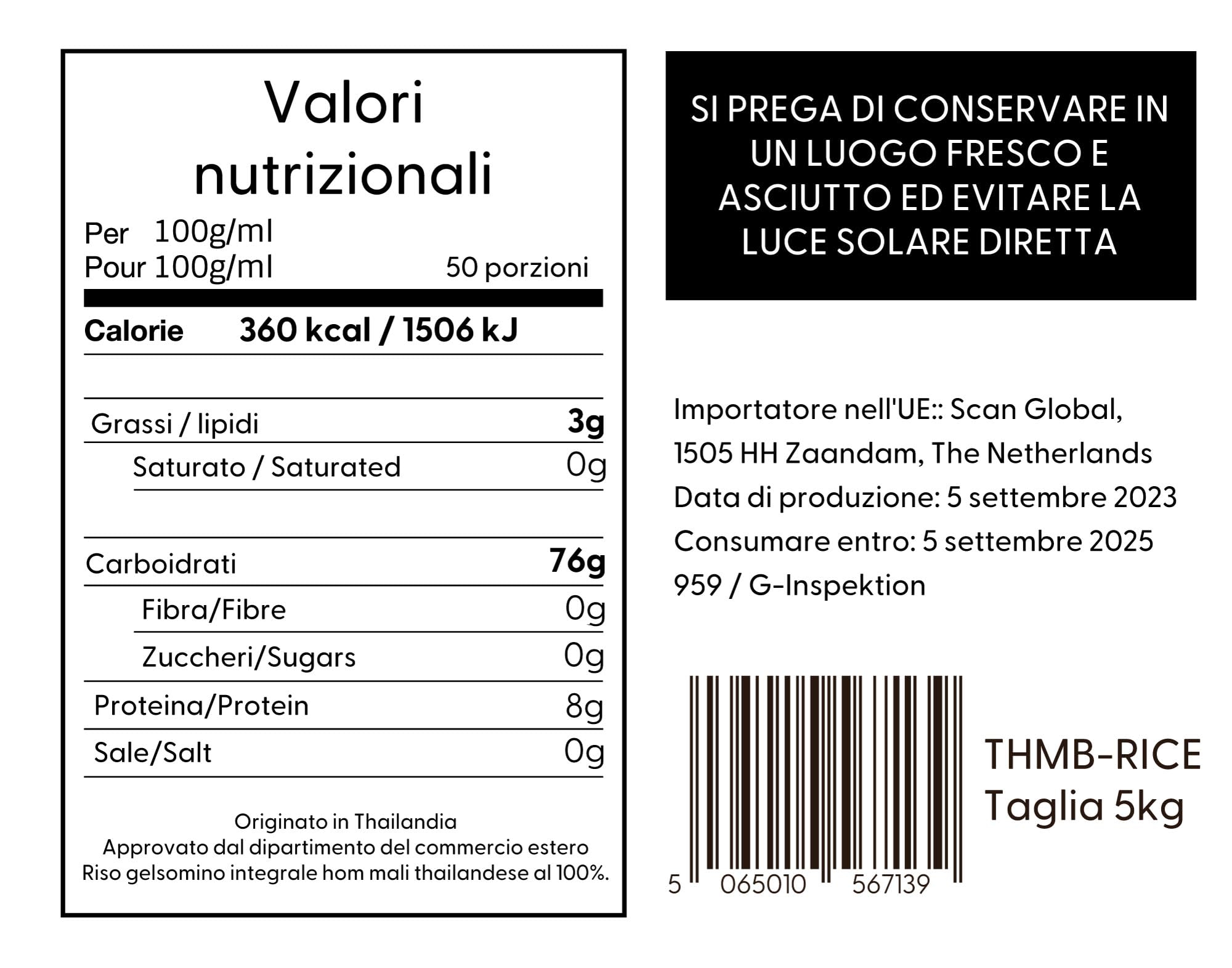Yum Asia Riso integrale Thai Hom Mali Premium Gelsomino - 5kg