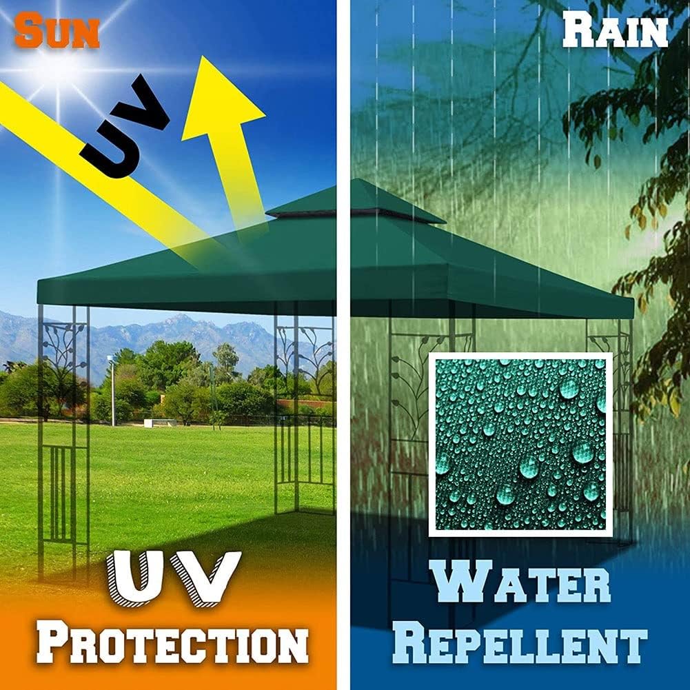10 X 10 Canopy Replacement Top, 2 Tier Gazebo Top Replacement UV30 Waterproof 200g Canvas for Outdoor Patio Backyard Garden Lawn Sun Shade (Color : Green)