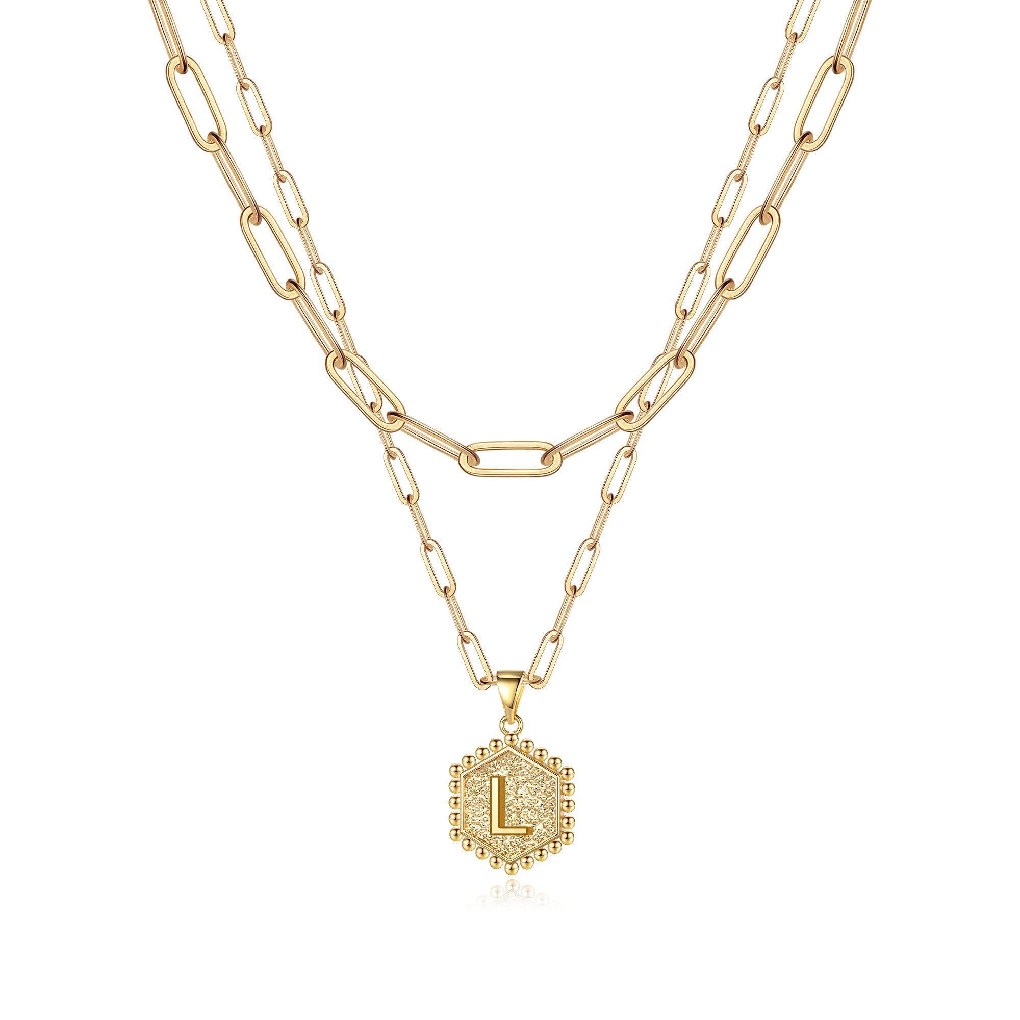 Geschichtete anfängliche goldene 14k festes über Buchstaben Halsketten Papierklick Kette Halskette Gold Schmuck für Mutter Frauen Teen Mädchen