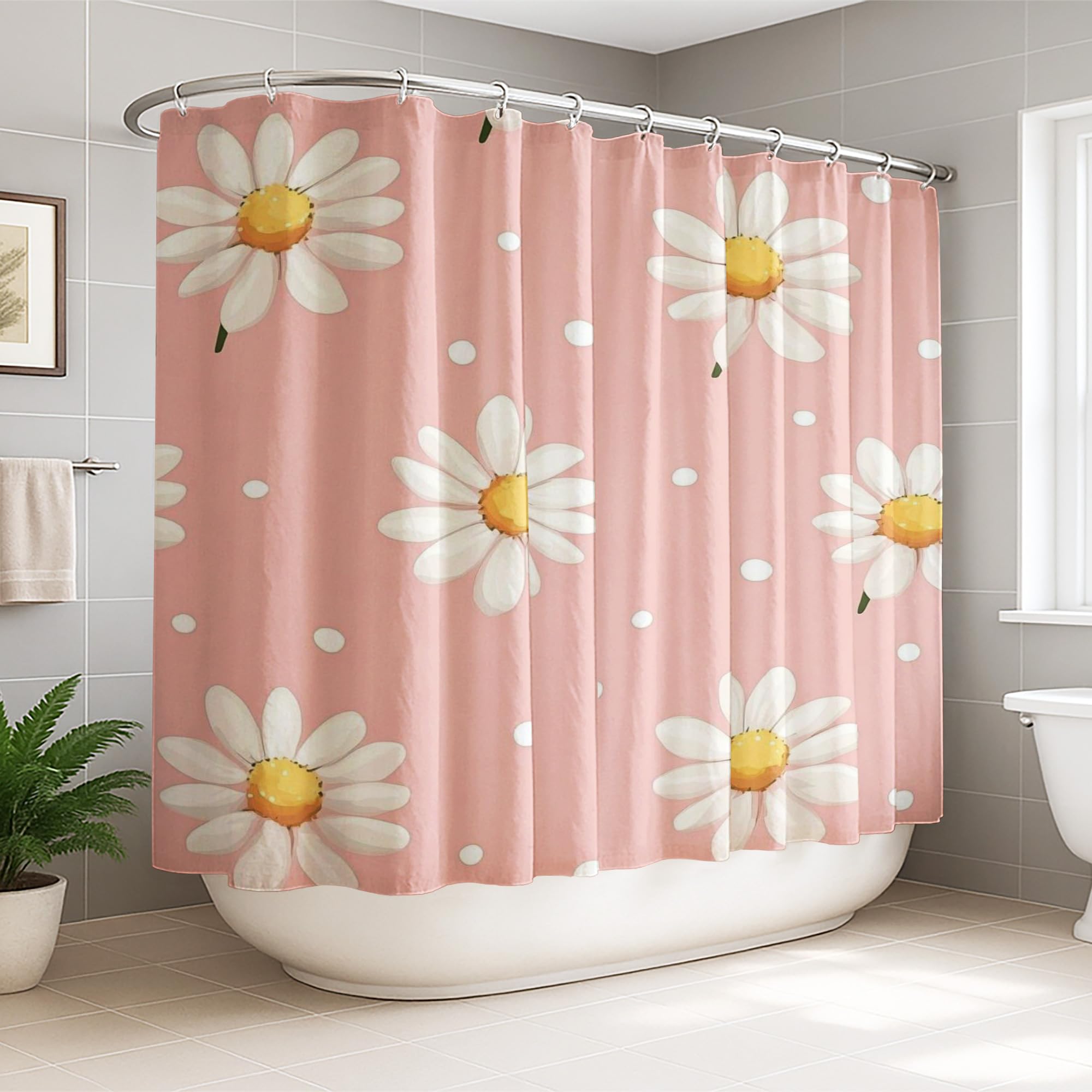 Rideau de douche extra large 274x183 cm à fleurs de chrysanthème pêche pour grande salle de bain
